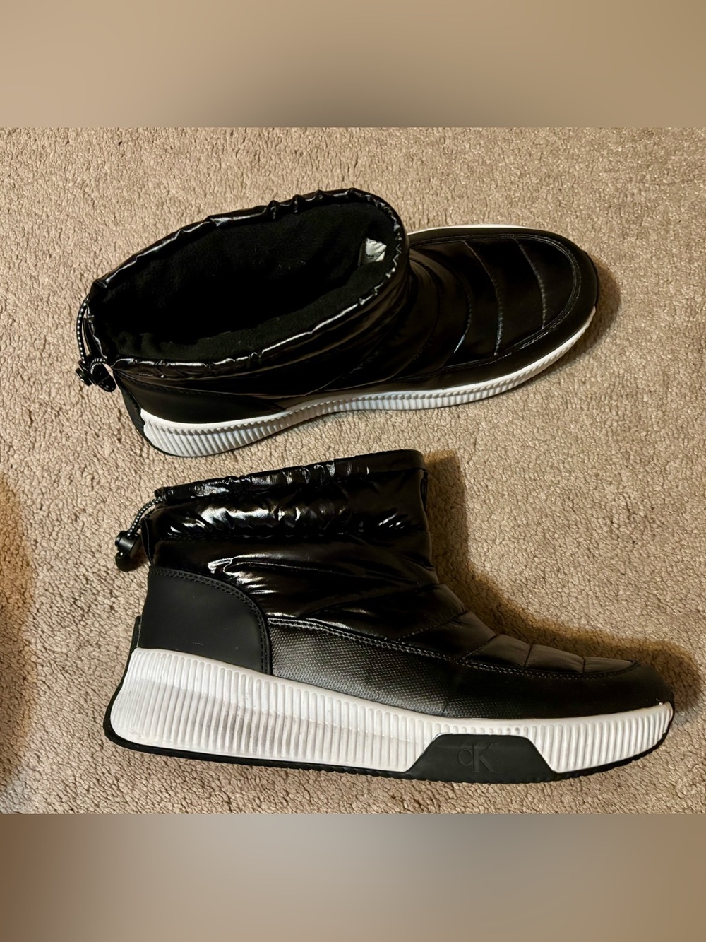 Calvin Klein Black & White Quilted Winter Booties